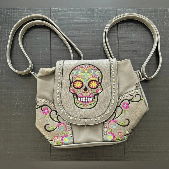 Montana West Embroidered Dia De Los Muertos Sugar Skull Concealed Carry Purse - Picture 1 of 6